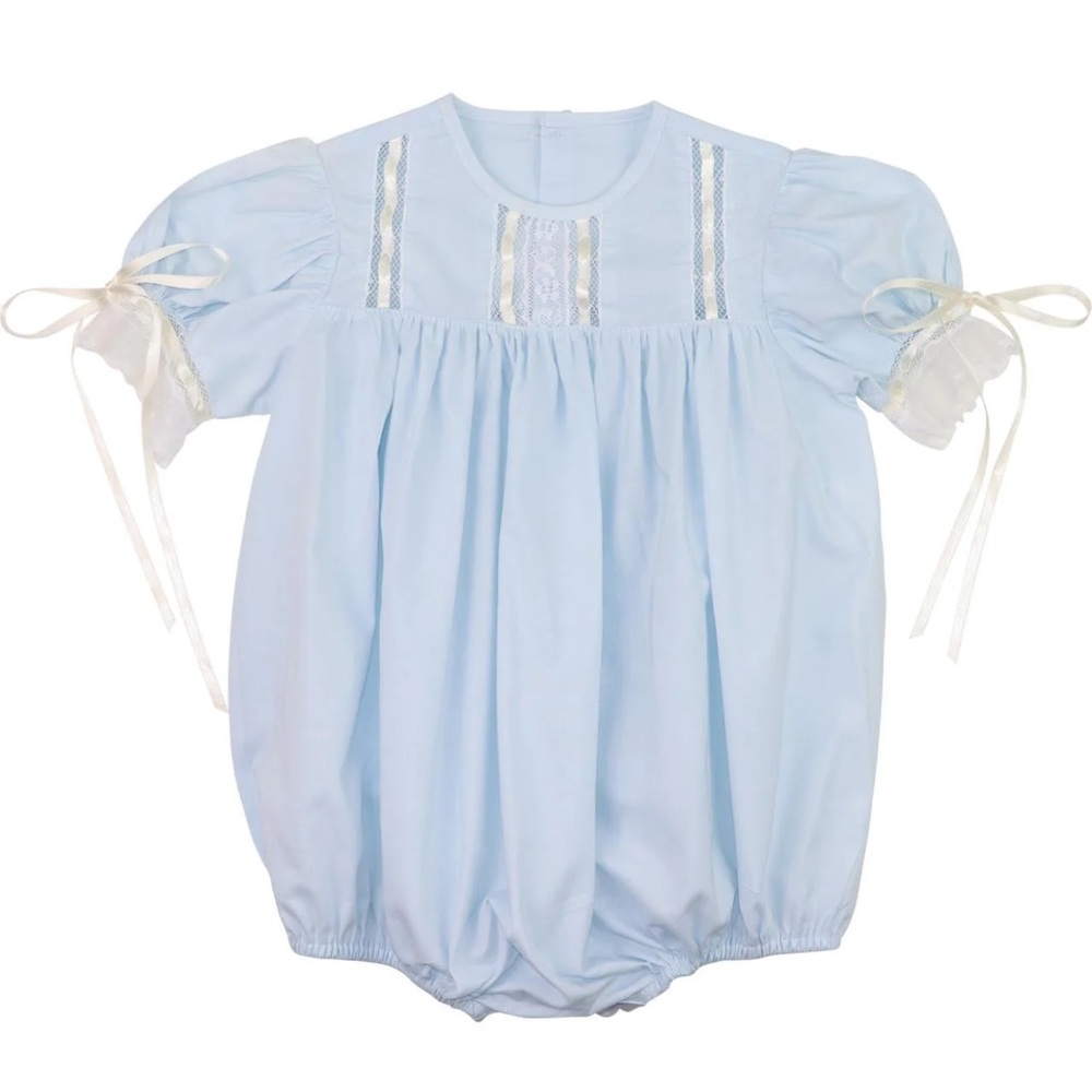 Girls Heirloom Blue Baby Bubble with Lace Details